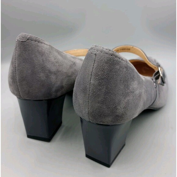 Trotters Mary Jane Suede Pump Shoes 10.5 W Ankle Strap High Heel Grey Classic - Picture 2 of 10